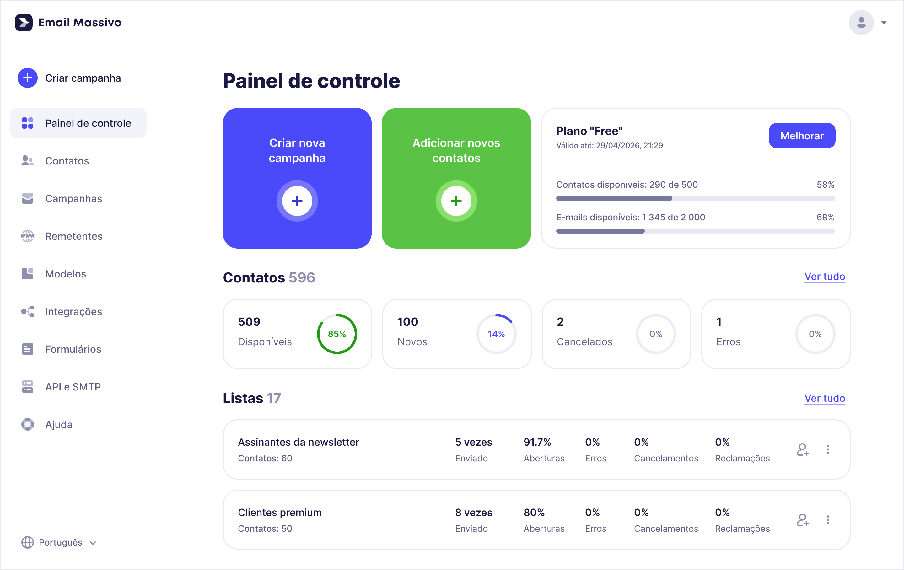 EmailMassivo Dashboard